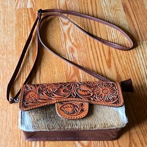American Darling Cowhide and Hand Tooled Leather Purse